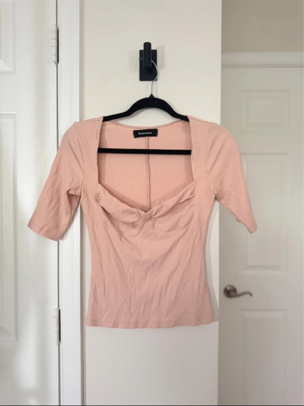 Reformation Pale Blush Ribbed Bustier-Style Tee